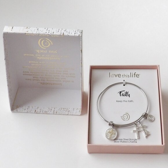 LoveThisLife KEEP THE FAITH Expandable Bangle Charm Bracelet Stainless Steel NIB - Picture 4 of 5